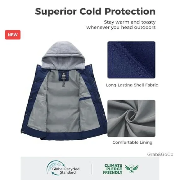 Men's Thick Winter Vest Water-Resistant Puffer Jacket Removable Hood
